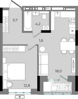 1-к квартира, вторичка, 45м2, 9/16 этаж