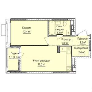 1-к квартира, строящийся дом, 43м2, 3/17 этаж