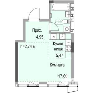 Студия квартира, строящийся дом, 35м2, 6/23 этаж