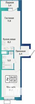 2-к квартира, строящийся дом, 47м2, 7/16 этаж