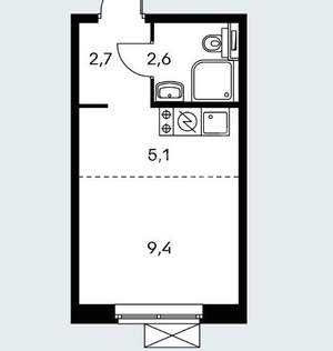 Студия квартира, вторичка, 26м2, 4/17 этаж