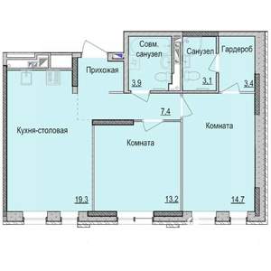 2-к квартира, строящийся дом, 65м2, 1/17 этаж