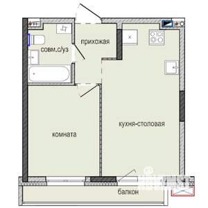 1-к квартира, строящийся дом, 36м2, 2/16 этаж
