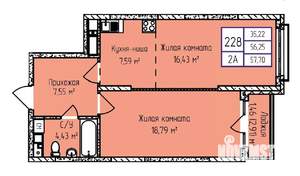 2-к квартира, строящийся дом, 58м2, 16/17 этаж