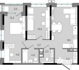 2-к квартира, вторичка, 67м2, 3/16 этаж