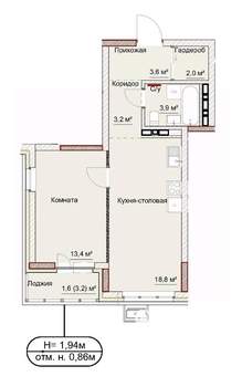1-к квартира, сданный дом, 47м2, 8/17 этаж