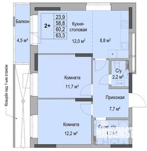 2-к квартира, вторичка, 60м2, 6/17 этаж