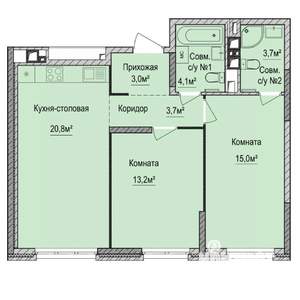 2-к квартира, строящийся дом, 64м2, 2/17 этаж