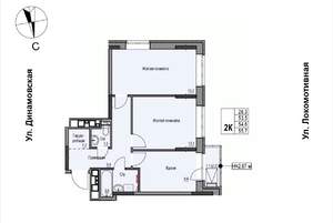2-к квартира, строящийся дом, 55м2, 12/17 этаж