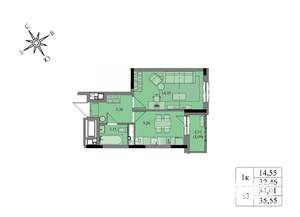 1-к квартира, вторичка, 34м2, 7/17 этаж