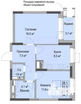 2-к квартира, вторичка, 53м2, 16/17 этаж