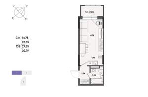 Студия квартира, вторичка, 28м2, 10/17 этаж