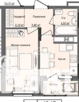 1-к квартира, вторичка, 32м2, 11/17 этаж