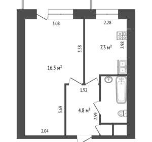 1-к квартира, вторичка, 32м2, 3/9 этаж