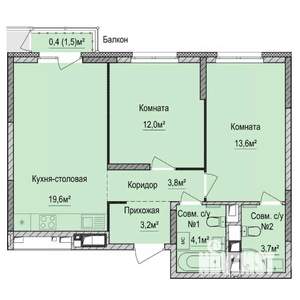 2-к квартира, строящийся дом, 60м2, 11/17 этаж