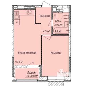 1-к квартира, строящийся дом, 39м2, 13/17 этаж
