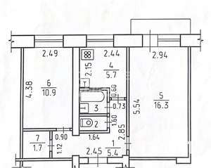 2-к квартира, вторичка, 43м2, 5/5 этаж