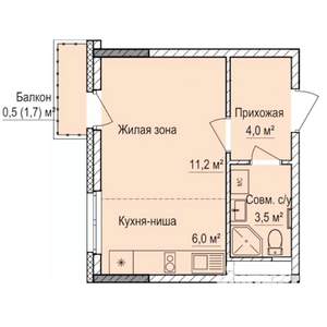 Студия квартира, строящийся дом, 25м2, 4/17 этаж