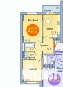 2-к квартира, вторичка, 64м2, 2/18 этаж
