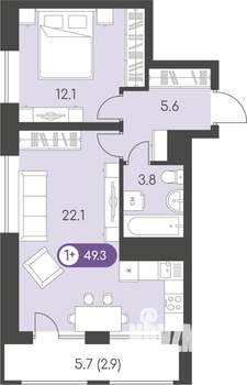 1-к квартира, вторичка, 49м2, 5/24 этаж