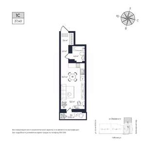 Студия квартира, строящийся дом, 37м2, 14/17 этаж