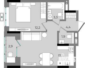 1-к квартира, вторичка, 43м2, 10/16 этаж