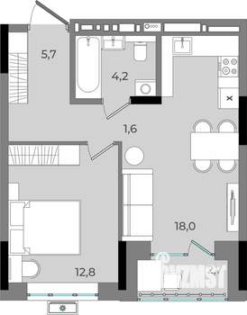 1-к квартира, вторичка, 45м2, 14/16 этаж
