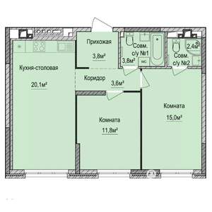 2-к квартира, строящийся дом, 60м2, 2/17 этаж