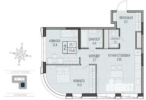 2-к квартира, вторичка, 66м2, 10/16 этаж