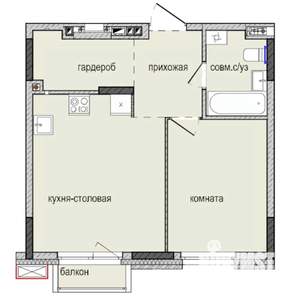 1-к квартира, строящийся дом, 41м2, 2/16 этаж