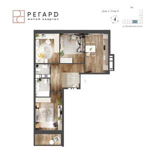 3-к квартира, строящийся дом, 70м2, 4/17 этаж