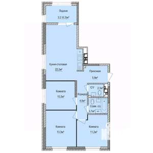 3-к квартира, строящийся дом, 77м2, 1/17 этаж