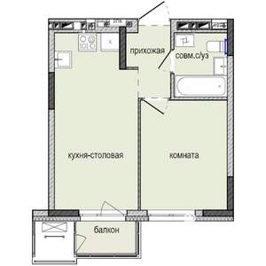 1-к квартира, строящийся дом, 33м2, 15/16 этаж