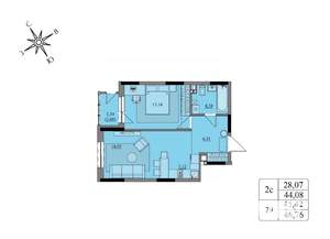 2-к квартира, вторичка, 45м2, 6/17 этаж