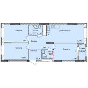 3-к квартира, строящийся дом, 72м2, 3/17 этаж