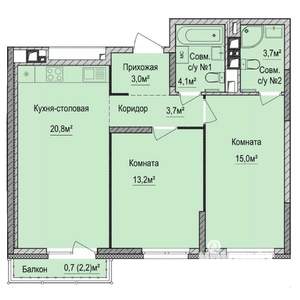 2-к квартира, строящийся дом, 64м2, 15/17 этаж