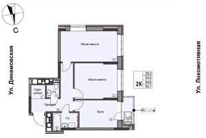 2-к квартира, строящийся дом, 55м2, 15/17 этаж