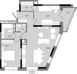 2-к квартира, вторичка, 75м2, 8/16 этаж