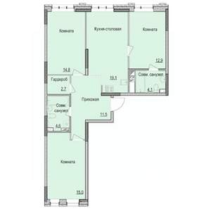 3-к квартира, строящийся дом, 85м2, 4/17 этаж