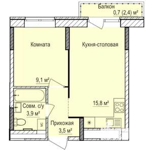1-к квартира, строящийся дом, 33м2, 6/17 этаж