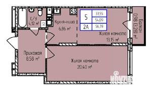 2-к квартира, строящийся дом, 56м2, 2/17 этаж