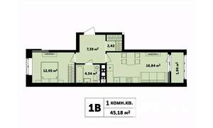 1-к квартира, строящийся дом, 45м2, 10/17 этаж
