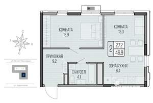 2-к квартира, вторичка, 47м2, 5/16 этаж