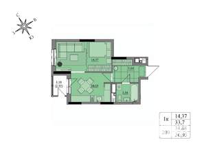 1-к квартира, вторичка, 35м2, 14/17 этаж