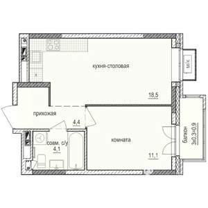 1-к квартира, строящийся дом, 39м2, 2/14 этаж