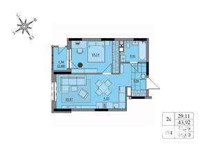 2-к квартира, вторичка, 45м2, 13/17 этаж