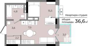 Студия квартира, вторичка, 37м2, 12/15 этаж