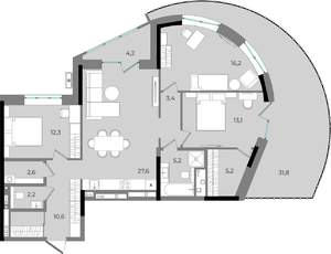 3-к квартира, вторичка, 134м2, 2/16 этаж
