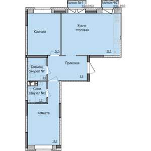 2-к квартира, строящийся дом, 65м2, 9/17 этаж