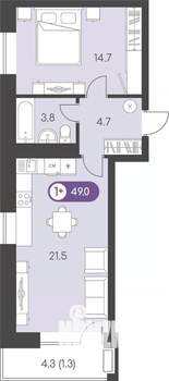 1-к квартира, строящийся дом, 49м2, 9/9 этаж